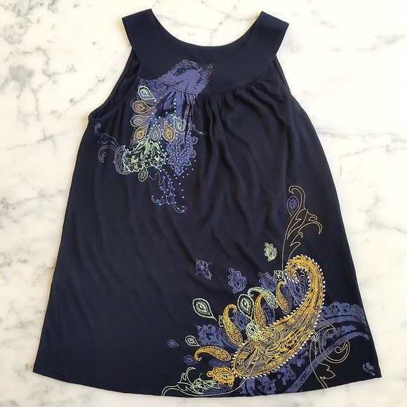 Express Long and Loose Fit Tank Top w/multi color crystals and sparkling  design - Picture 3 of 5